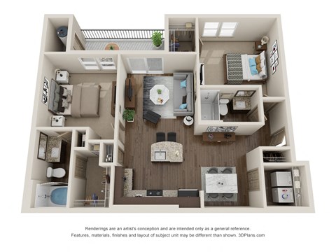 2 bed 2 bath B1 Floor Plan at Lakeline East Apartments, Cedar Park